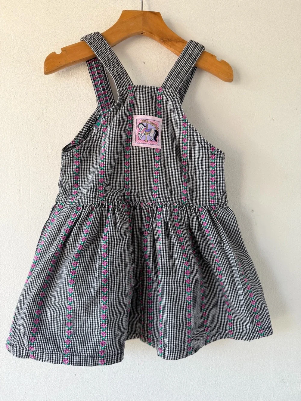 OshKosh B'gosh  rare carrousel Black Gingham Overall Dress VTG y2k